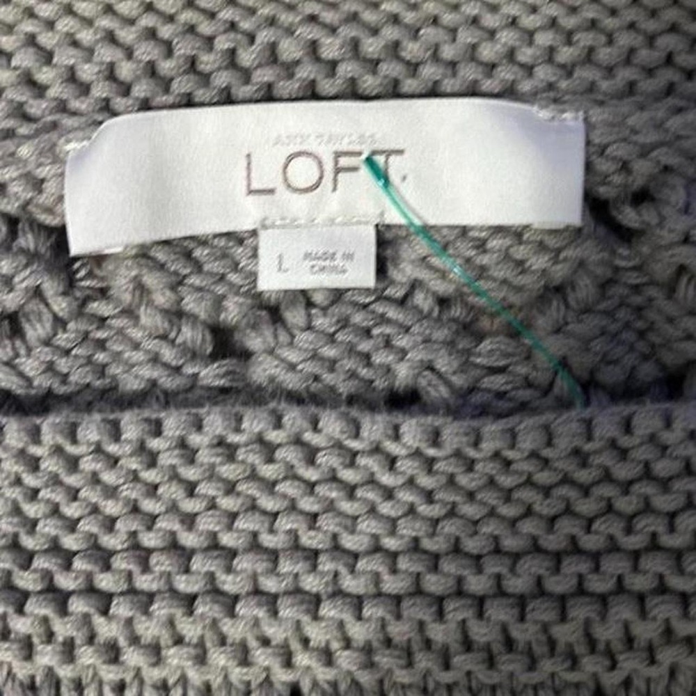 Ann Taylor Loft Grey Short Sleeve Sweater Boat Neck Cable Knit Pointelle Top L - Picture 2 of 2